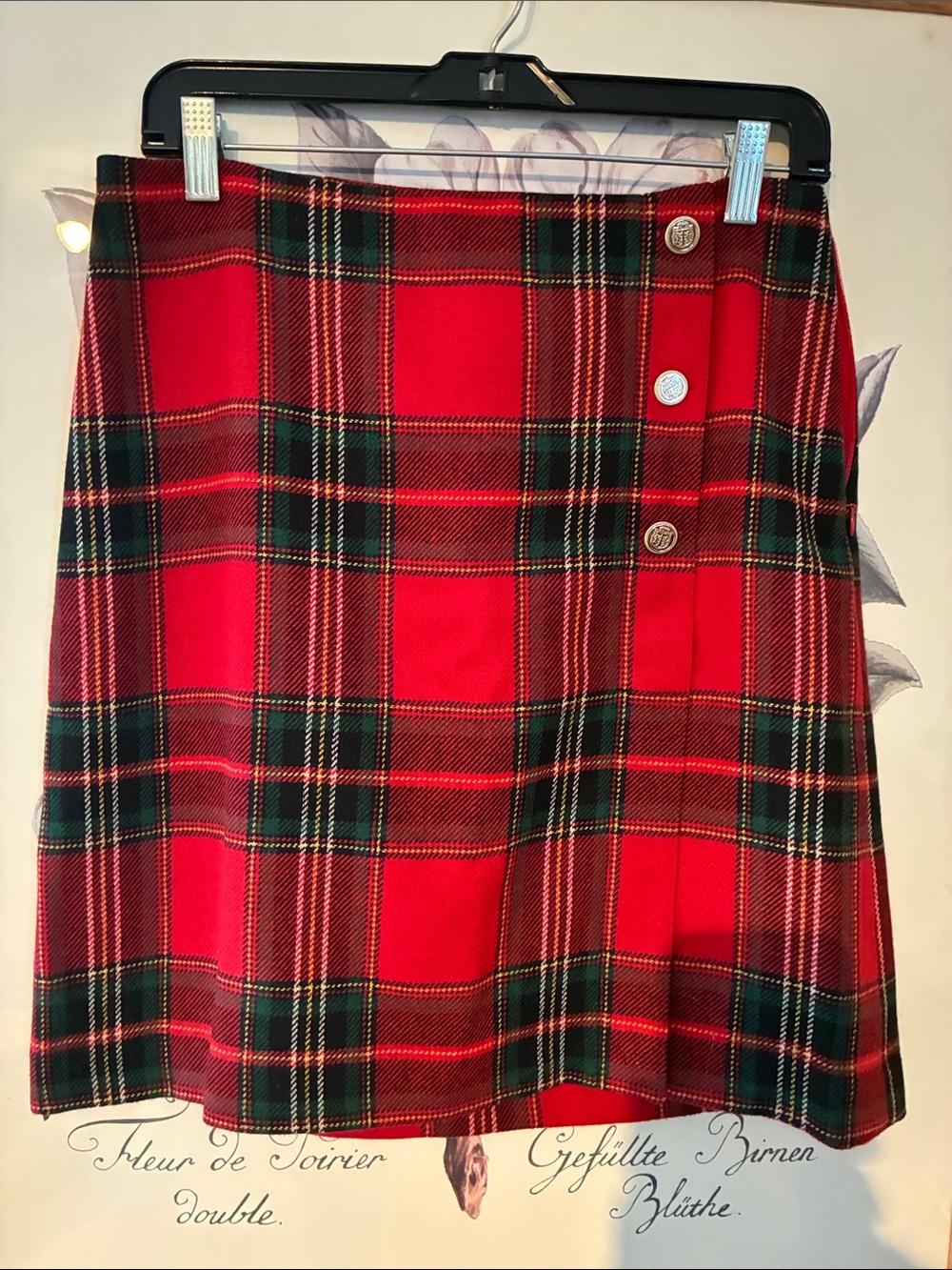 Talbots Red Tartan Mini Skirt with Button Trim